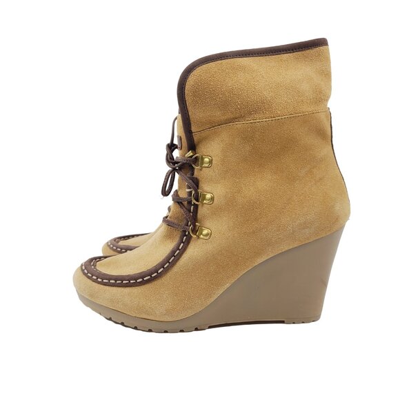 Tommy Hilfiger Women's Tan Zaria Leather Fold Over Faux Fur Heeled Boots Sz 7.5M - Picture 1 of 6